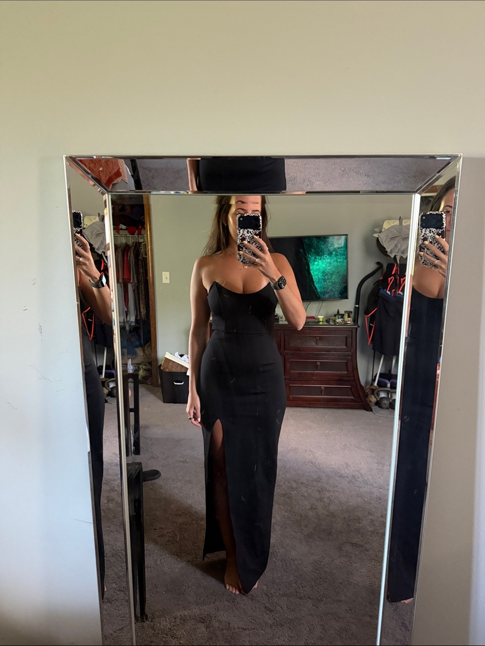 superdown Black Strapless Maxi Dress with Front Slit